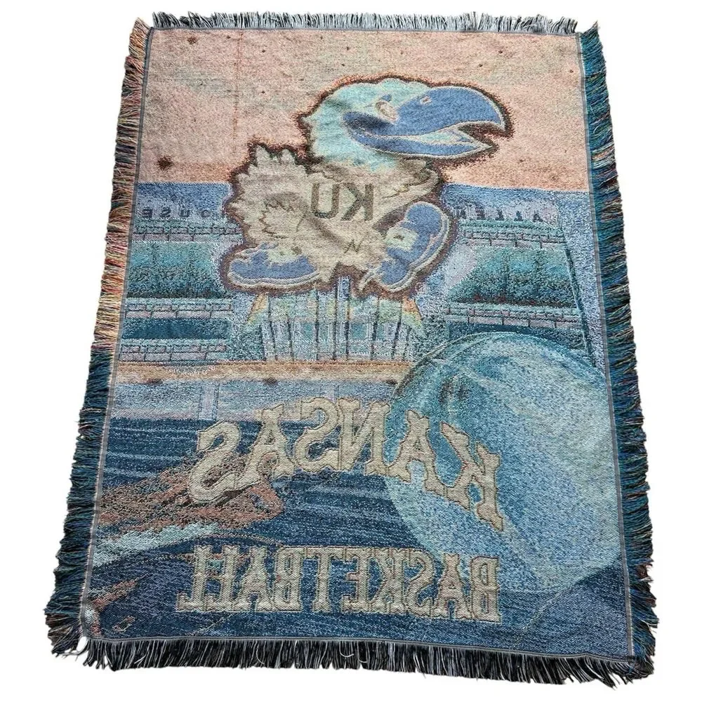 Vintage Kansas Jayhawks Basketball Allen Fieldhouse Tapestry Blanket Throw Fring